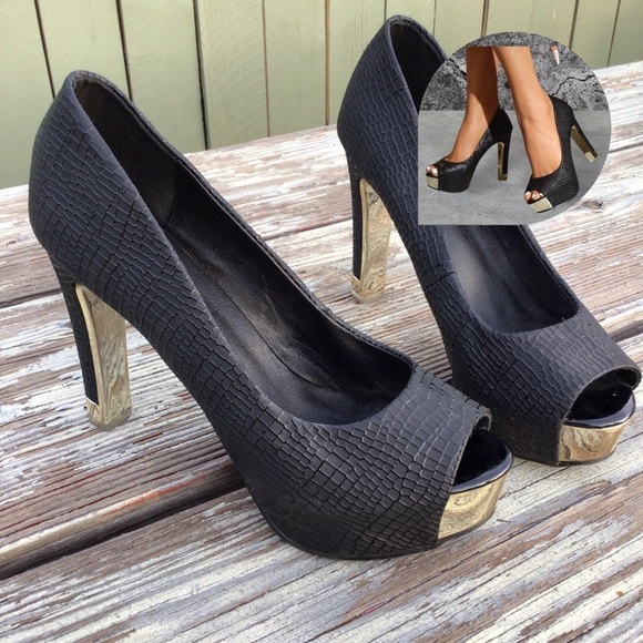 Sexy BlackPeep Toe Women Water Proof Platform Pump size 44 - Picture 1 of 12